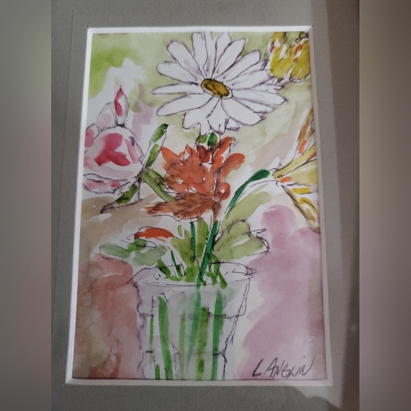 Framed Original Watercolor, Pretty As A Daisy, By Lynn Anglin - Picture 3 of 10